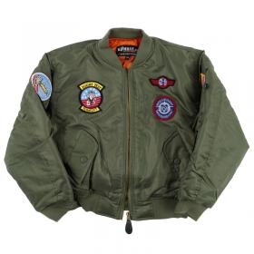 Kids aviator flying jacket green